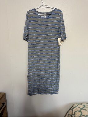 NWT LuLaRoe Julia Blue Grey Space Dye Stripe Dress XL 💙